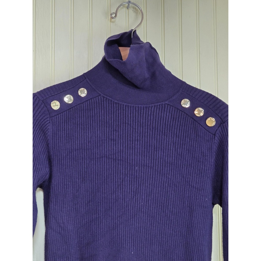 Anne Klein Sweater Womens Small‎ Purple Ribbed Turtleneck Button Shoulder Knit